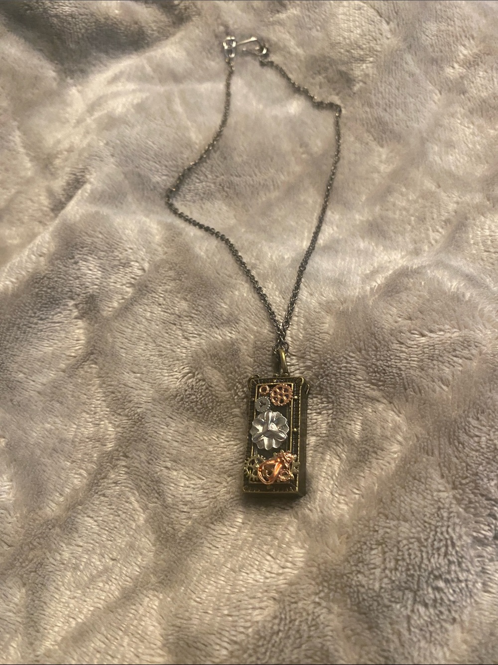 Mixed-Metal Floral Gear Pendant Necklace - Women Jewelry